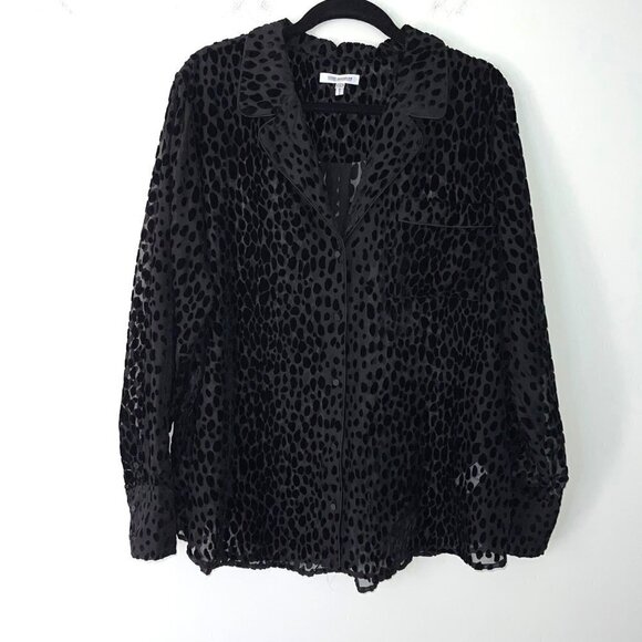 Good American Sheer Bliss Velvet Burnout Blouse Womens Size 6 Relaxed Fit Black - Picture 11 of 11